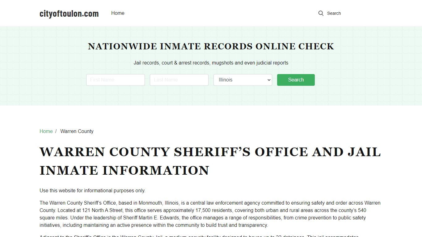 Warren County Sheriff, IL, Jail Inmate Search, Recent Arrests